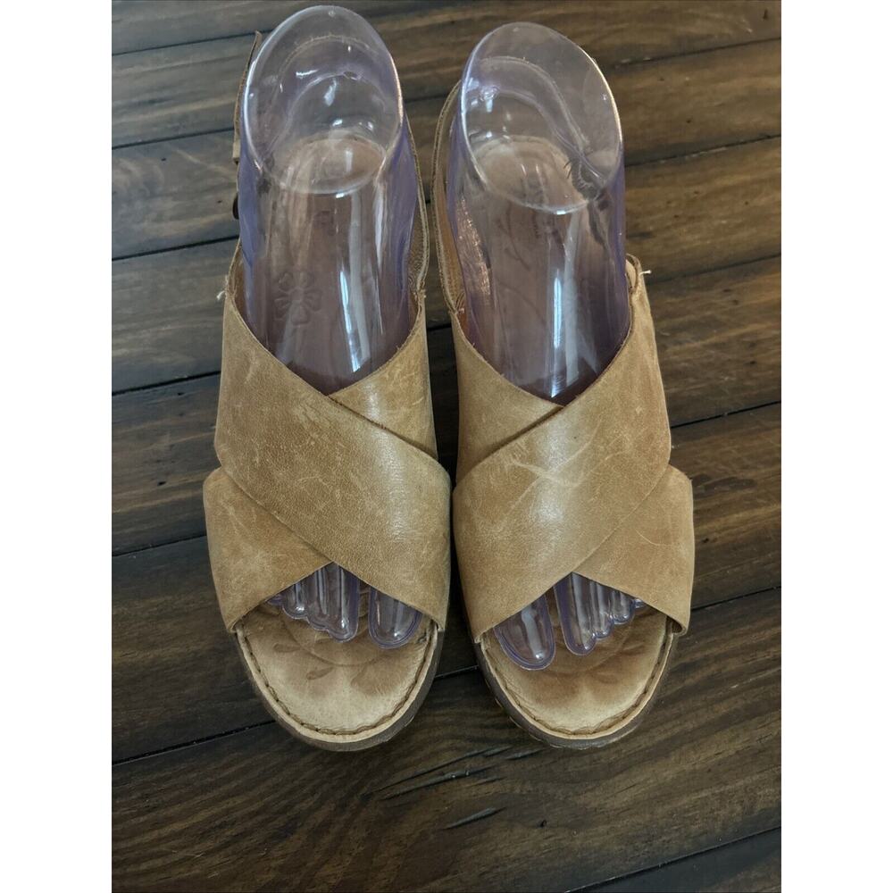 Born Leather Criss Cross Wedge Sandals Women’s Size 9M D95006 Brown